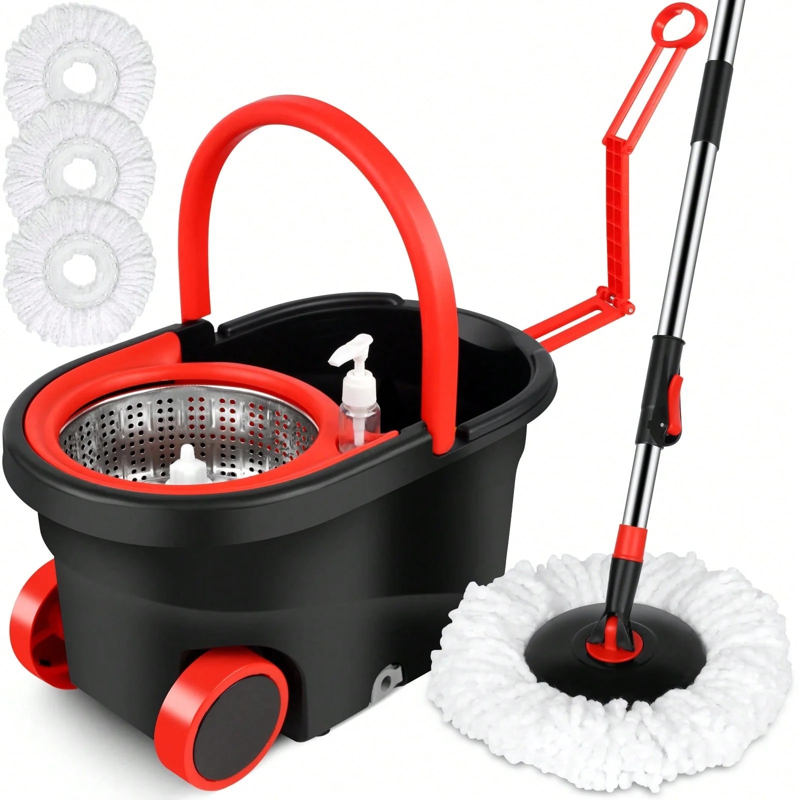 360° Rotating Mop Bucket Set with 61-Inch Adjustable Stainless Handle 3 Mops gallery