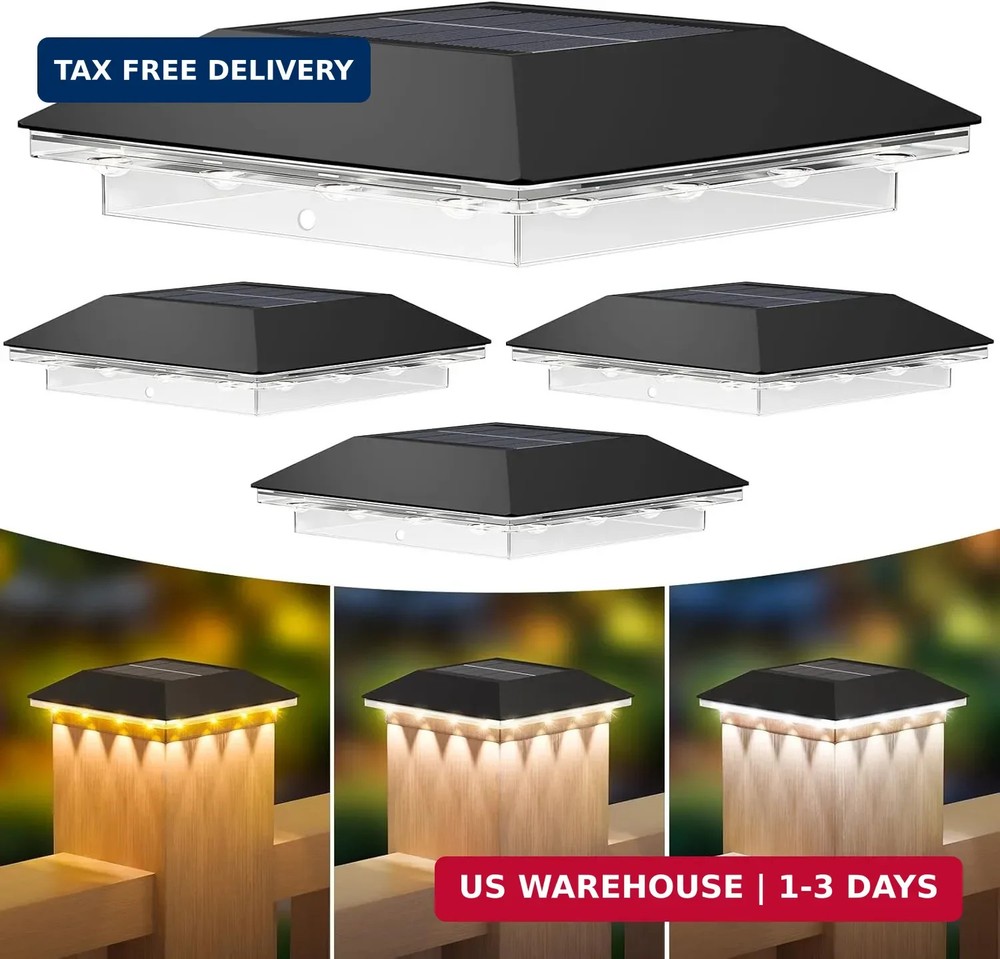 Mlambert 4 Pack Solar Post Cap Lights Outdoor - 3 Lighting Modes Waterproof LED