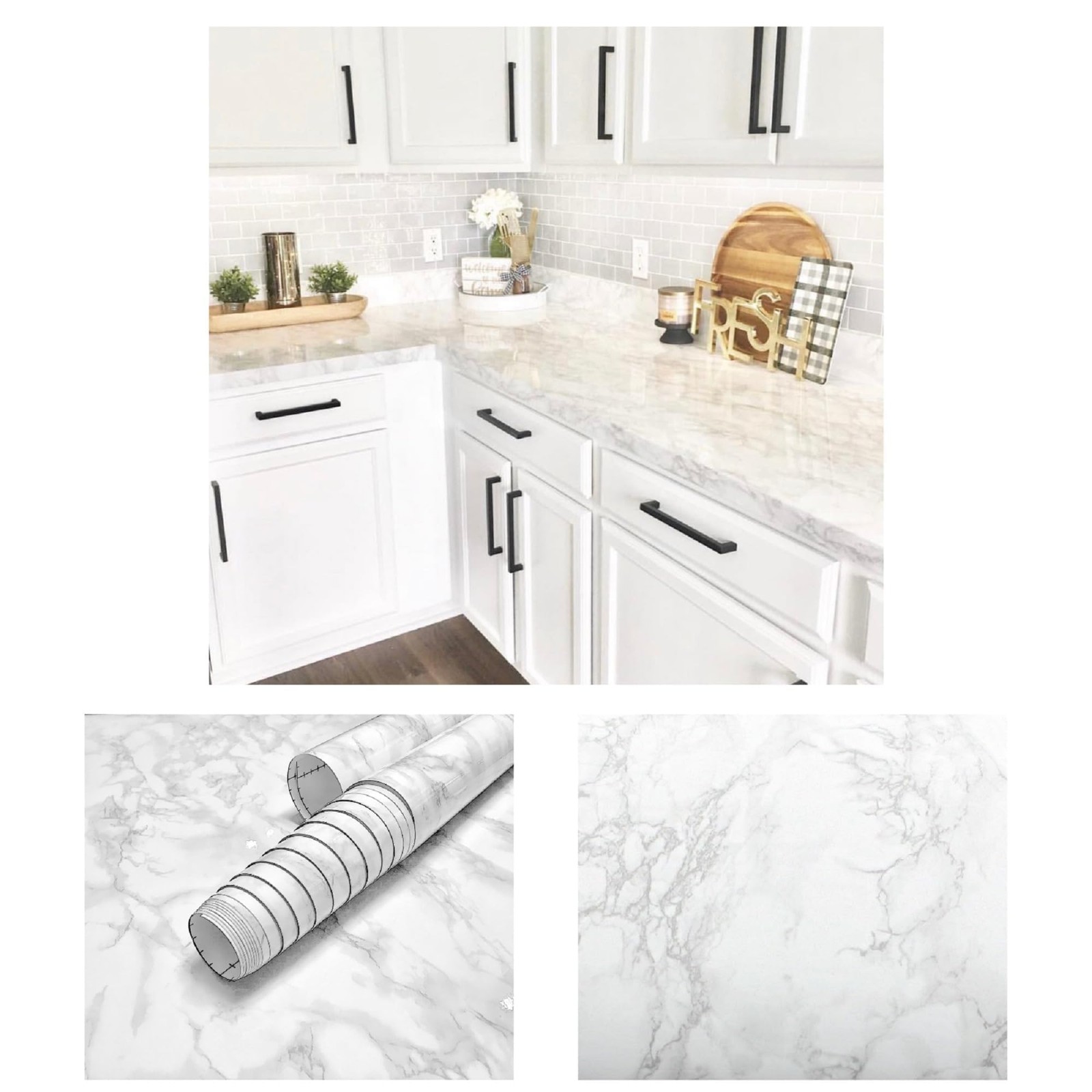White Marble Kitchen Countertop Vinyl Wrap 36" x 240" Peel and Stick Countertop gallery