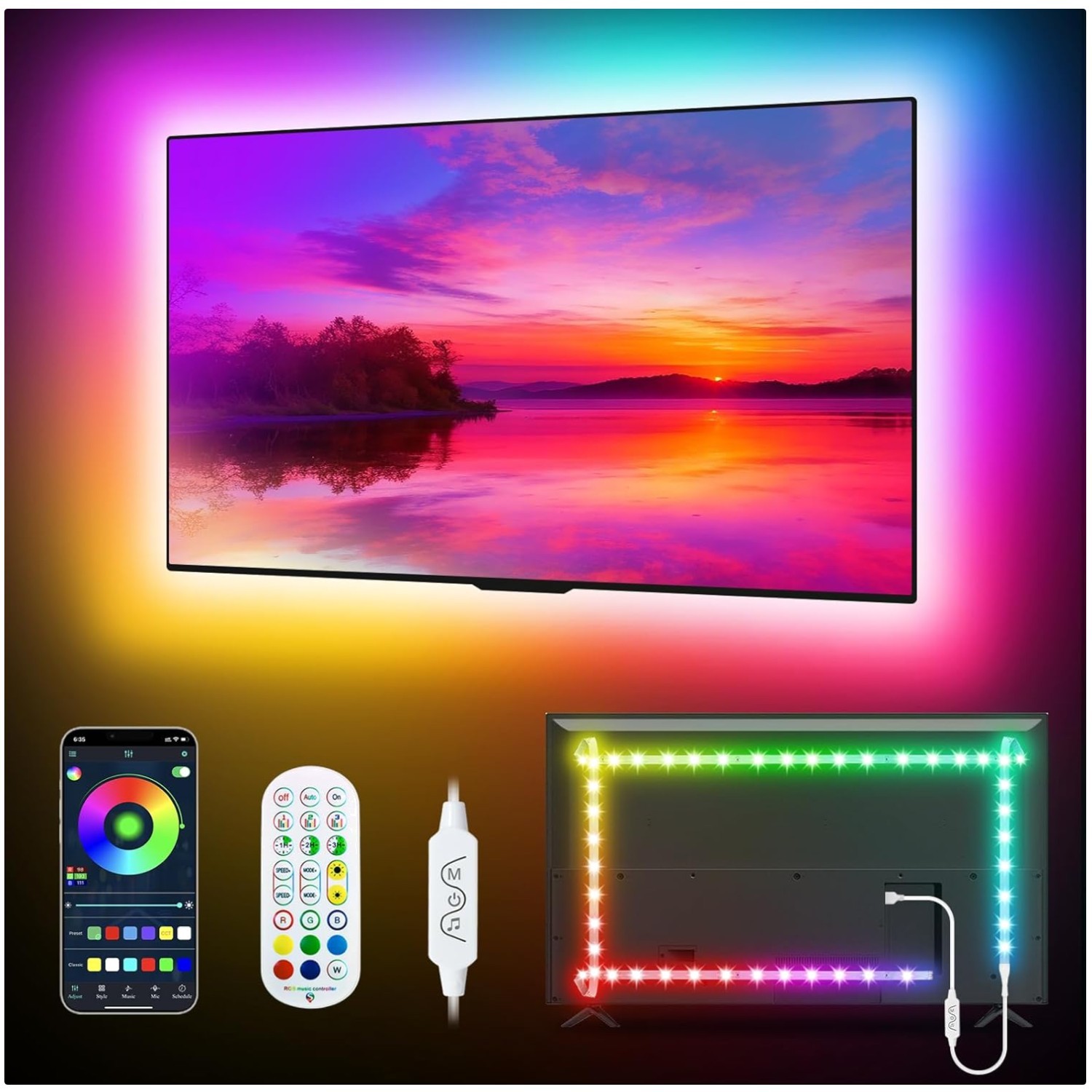 Dynamic RGB LED Lights for TVs - 16.4FT App & Remote Control Non-Waterproof gallery