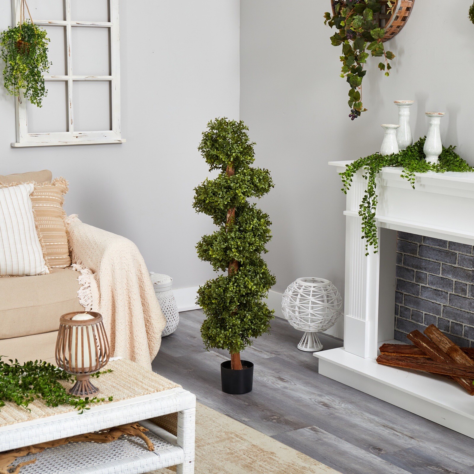 46” Boxwood Spiral Topiary Artificial Tree UV (Indoor/Outdoor). Retail $139 gallery