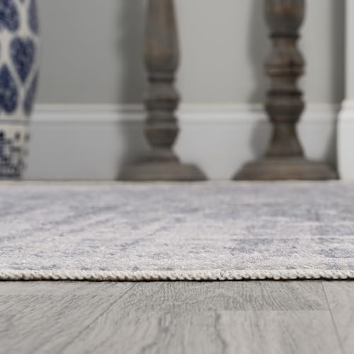Machine Washable Blue/Light Gray Runner Rug 2X8 ft, Shaii Global Medallion gallery