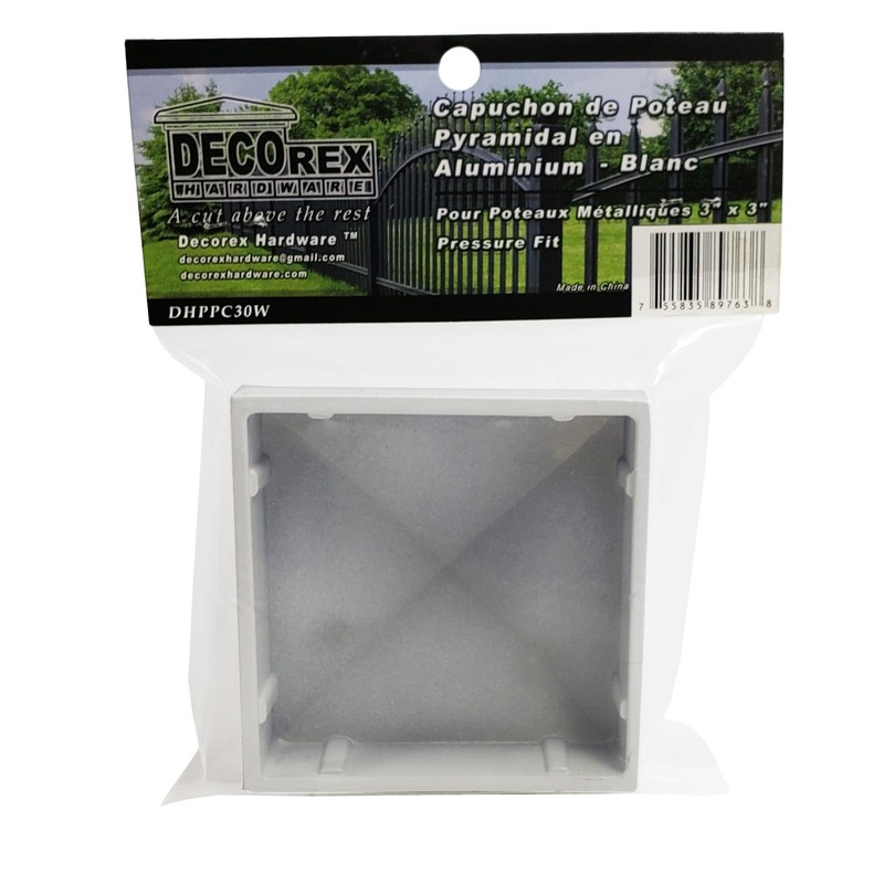3" x 3" Decorex Hardware Aluminium Pyramid Post Cap for Metal Posts - White gallery