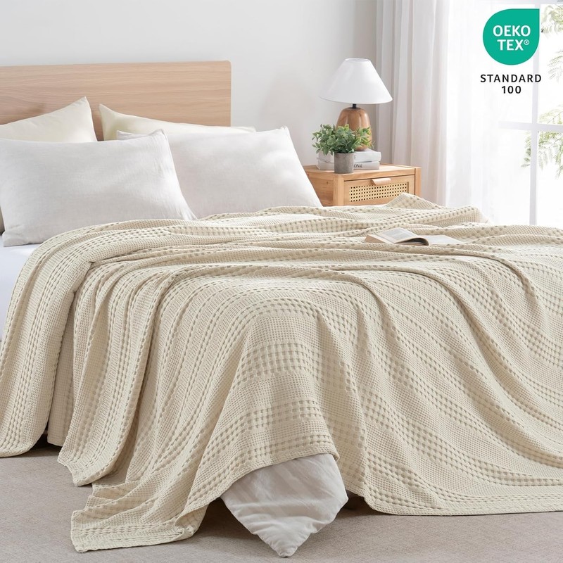 Cooling Waffle Blanket Queen Size, Lightweight 60% Rayon from Bamboo & 40% Co... gallery