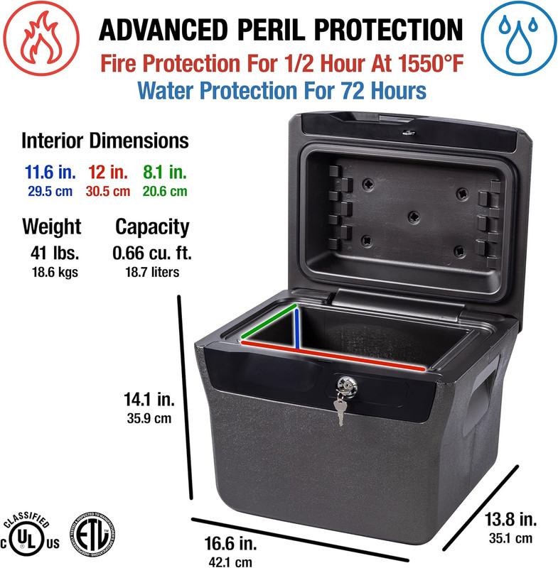 Fireproof and Waterproof Lock Box with Key Lock, File Safe with Carrying Handles gallery