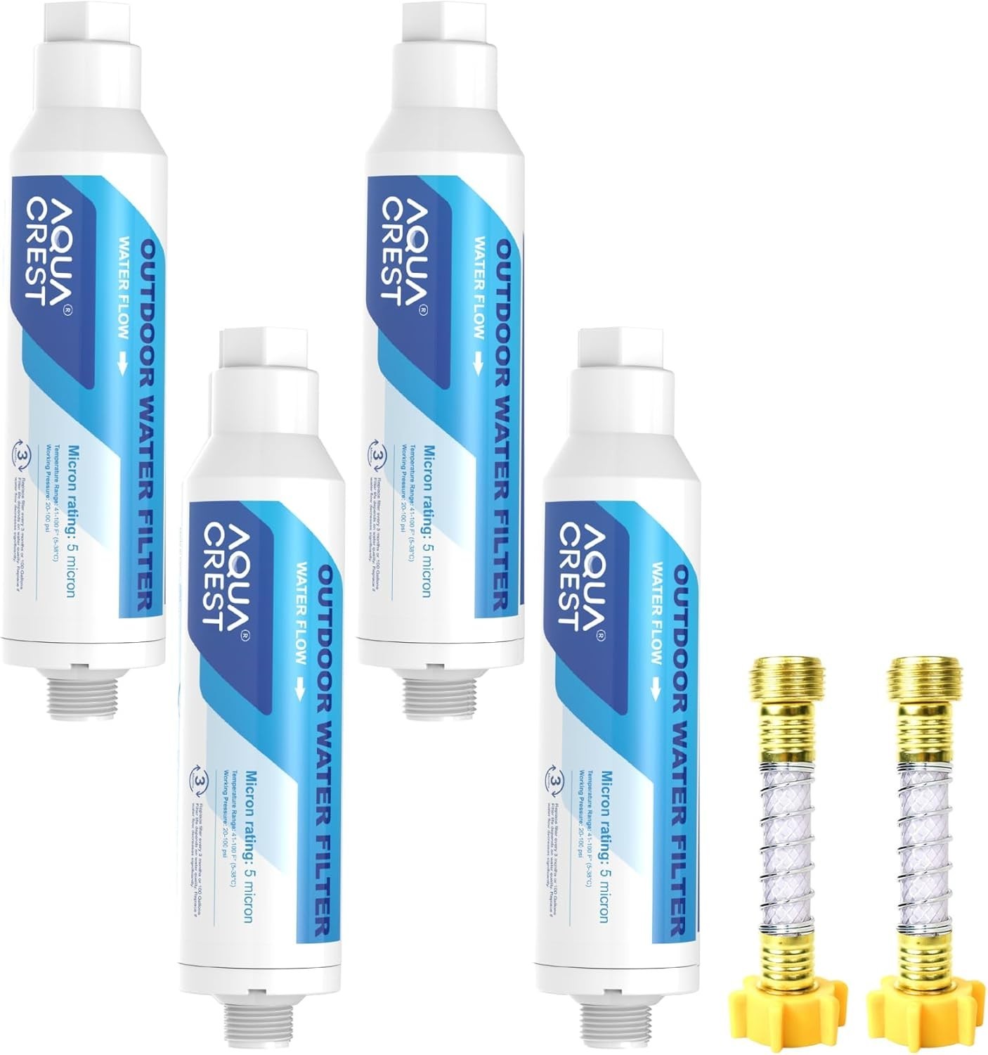 AQUA CREST Inline Water Filter for Car Washing, 4 Pack with 2 Hose Protector gallery