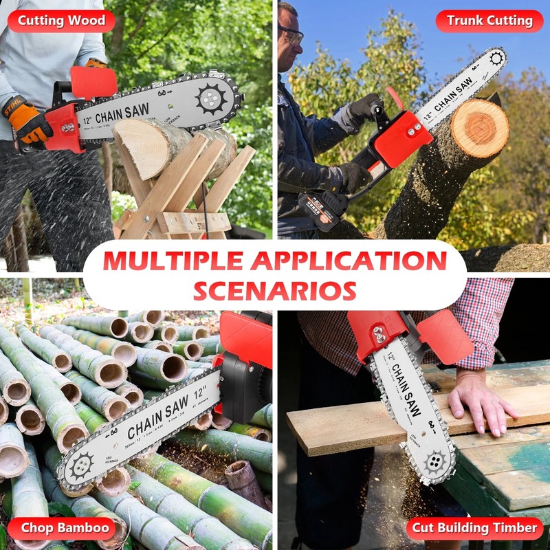12" Cordless Chainsaw 21V Brushless Electric Handheld Chain Saw +Battery&Charger gallery