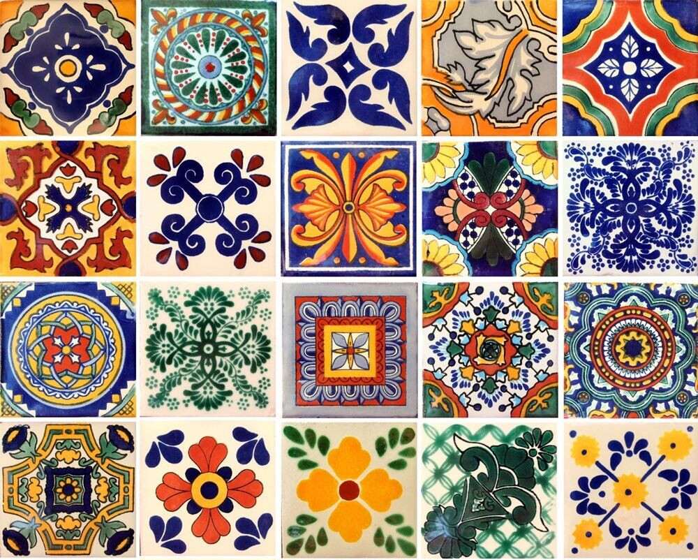 20 ASSORTED 6" x 6" TILES MEXICAN CERAMIC HANDMADE MOSAIC ART #005 gallery