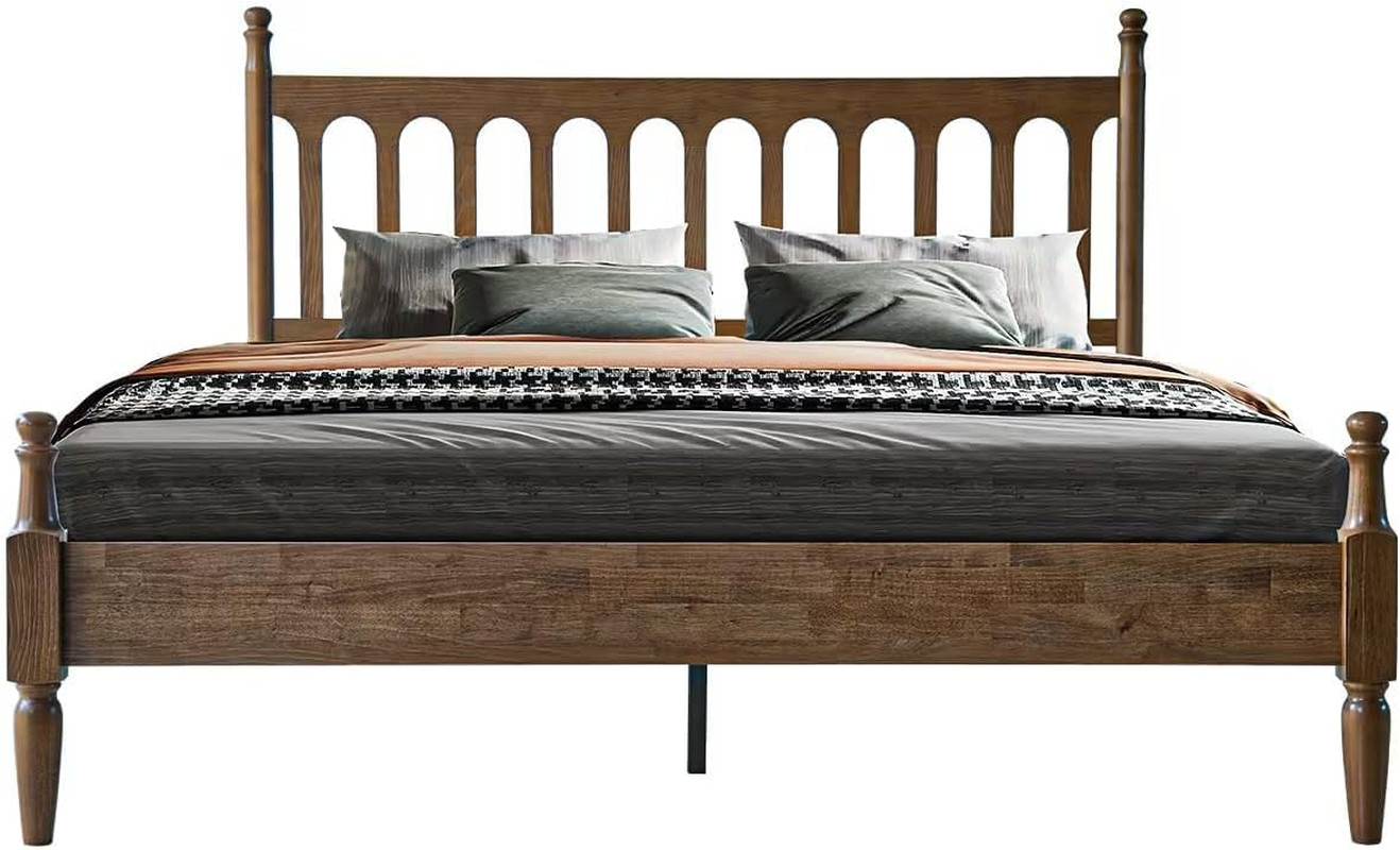 King Size Solid Wood Platform Bed Frame with Headboard & Footboard, Easy Assembl gallery