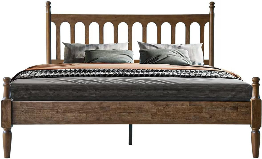 King Size Solid Wood Platform Bed Frame with Headboard & Footboard, Easy Assembl