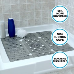 65% MORE COVERAGE! SlipX Solutions Gray Extra Large Shower Mat (27″)