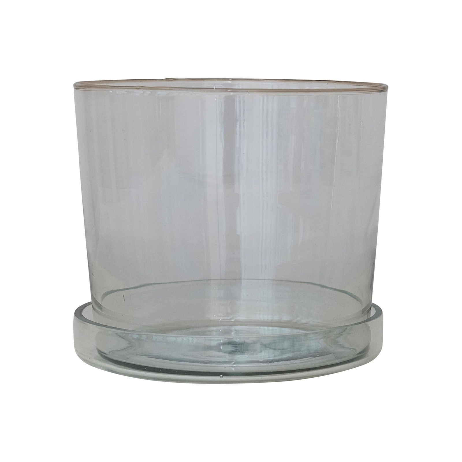 Creative Co-Op Large Hand-Blown Glass Planter Drainage Hole And Saucer Clear gallery