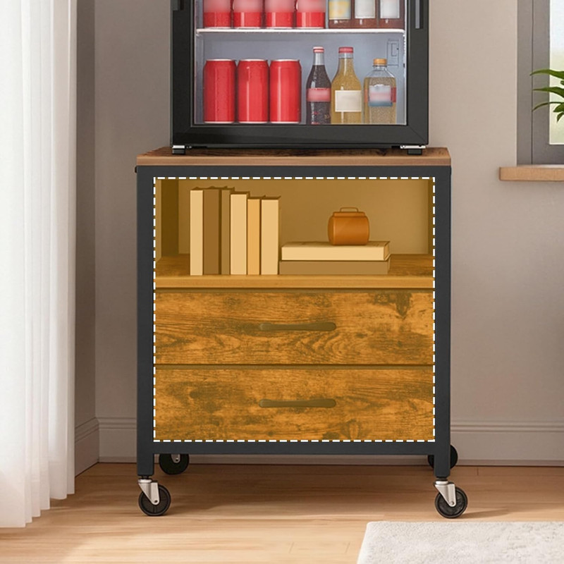 4-Tier Rolling Mini Fridge Stand with Drawers, Rustic Brown & Black gallery
