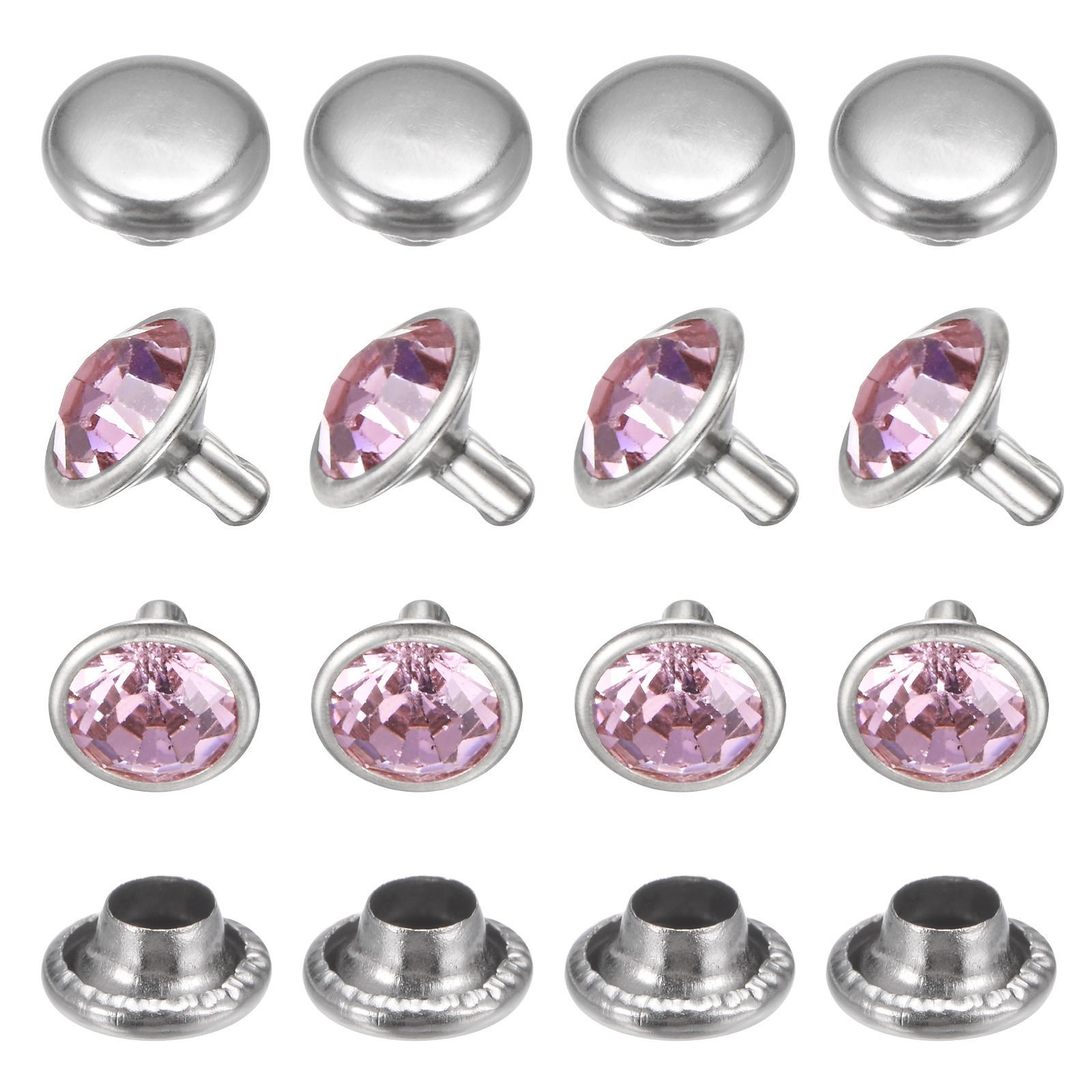 Clear Rhinestone Rivets [50pcs] - Crystal Rivets - [Pink - 0.39 IN] gallery