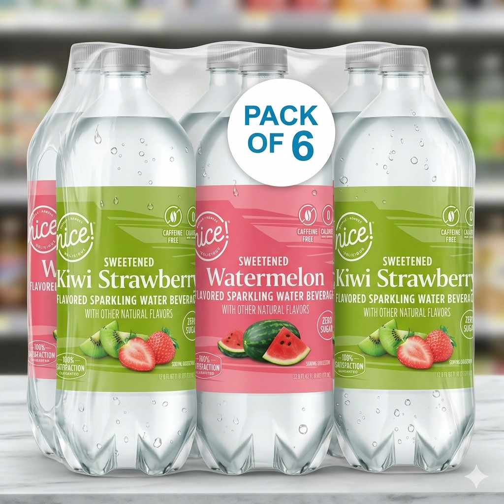 Nice! Watermelon & Kiwi Strawberry Sparkling Water 33.8oz 6 Pack gallery