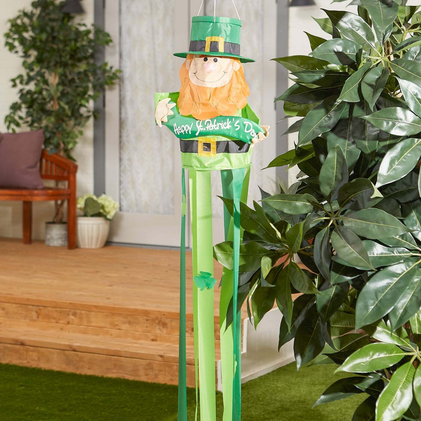 Green Yellow Gorgeous Polyester Nylon Thread Leprechaun Windsock Garden Decor gallery