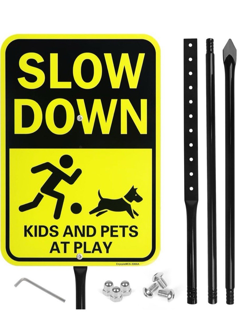 Large Slow Down Kids & Pets at Play Sign with 54 Metal Stake, 17x 12 Reflective gallery