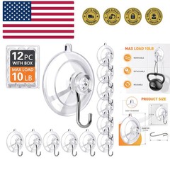 Suction Cup Hooks 12Pack – Max Load 10LB, 1.77Inch Clear Medium Suction Cups,…