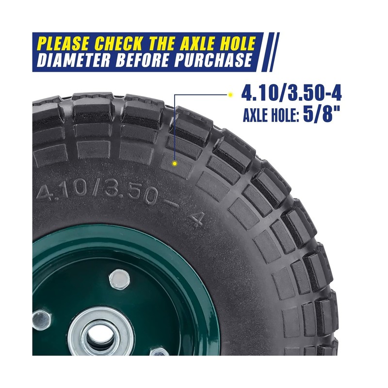 4 Pcs 10" Flat Free Tires Solid Pneumatic Tires Wheels, 4.10/3.50-4 Air Less ... gallery
