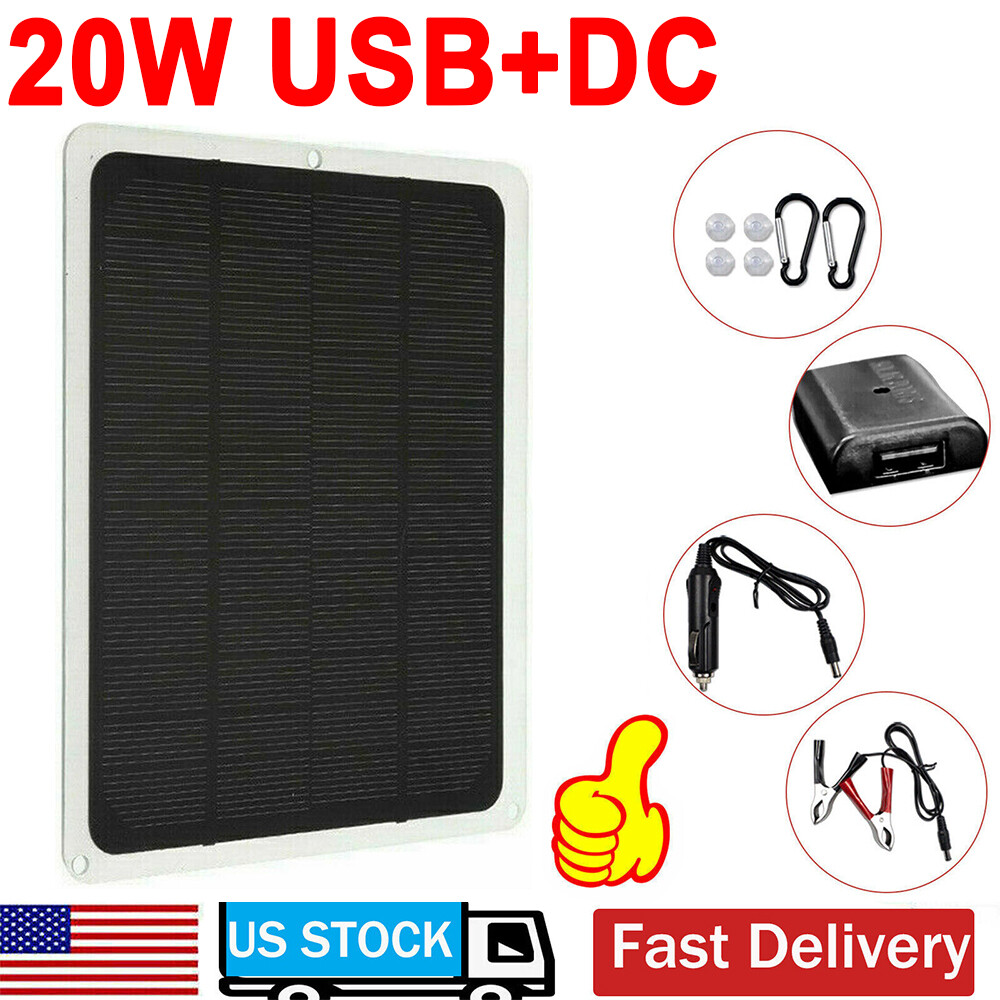 20W Solar Panel 12V Battery Charger Power Supply Maintainer Marine Boat RV Car gallery