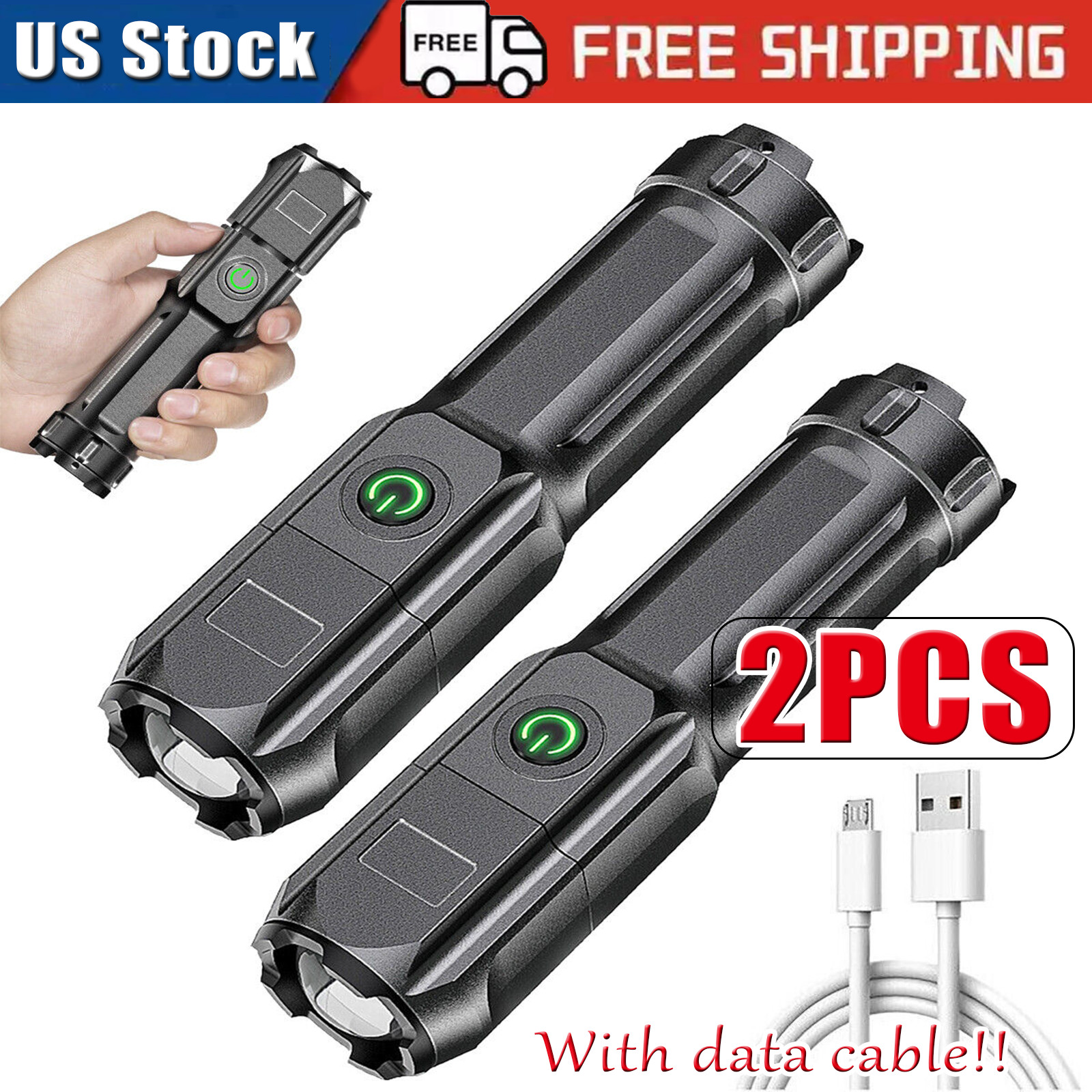 Rechargeable 990000LM LED Flashlight Tactical Police Super Bright Torch Zoomable gallery