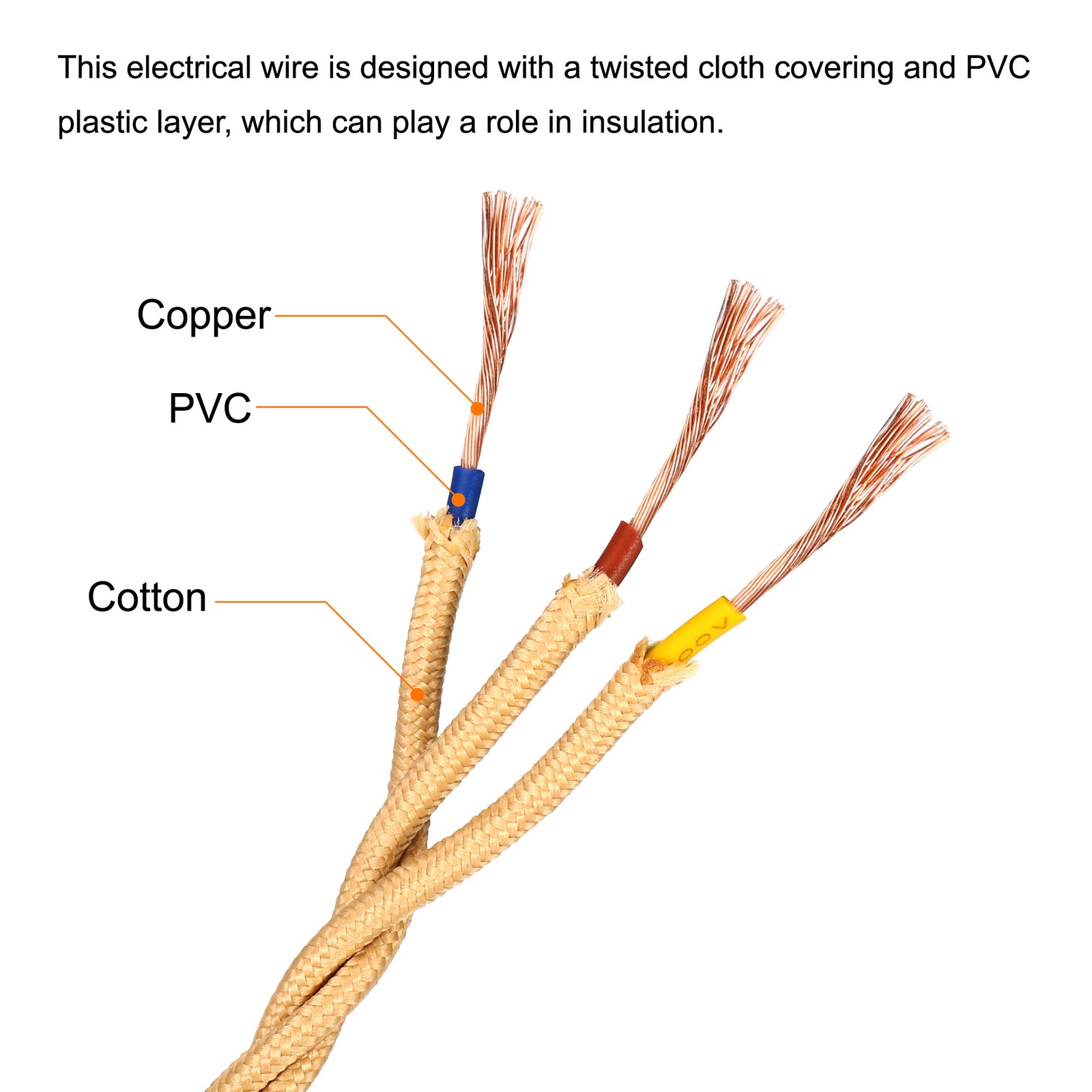 Twisted Cloth Covered Wire 3 Core 18AWG 5m/16.4ft Electrical Cable Apricot gallery
