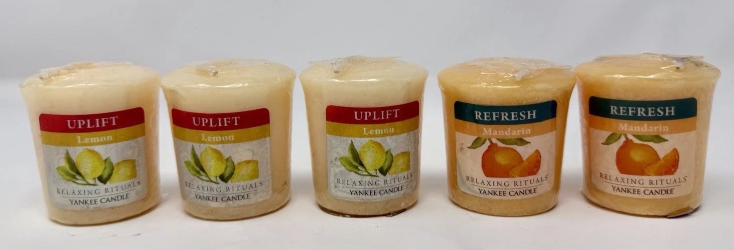 Yankee Candle Relaxing Rituals Refresh MANDARIN & Uplift LEMON Votives LOT OF 5 gallery
