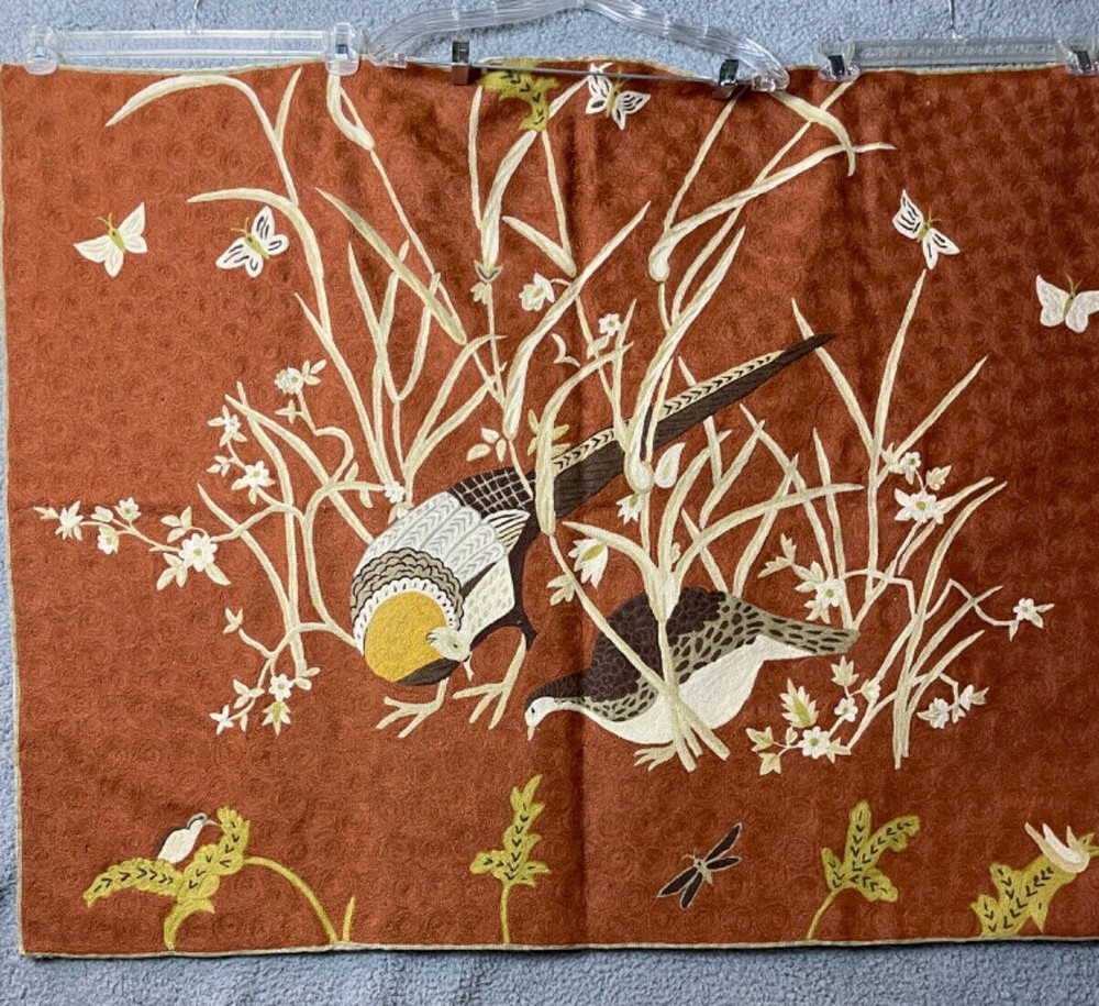 Woven Rug Table Topper Wall Hanging Wool Brown Nature Floral 4 Ft X 3 Ft