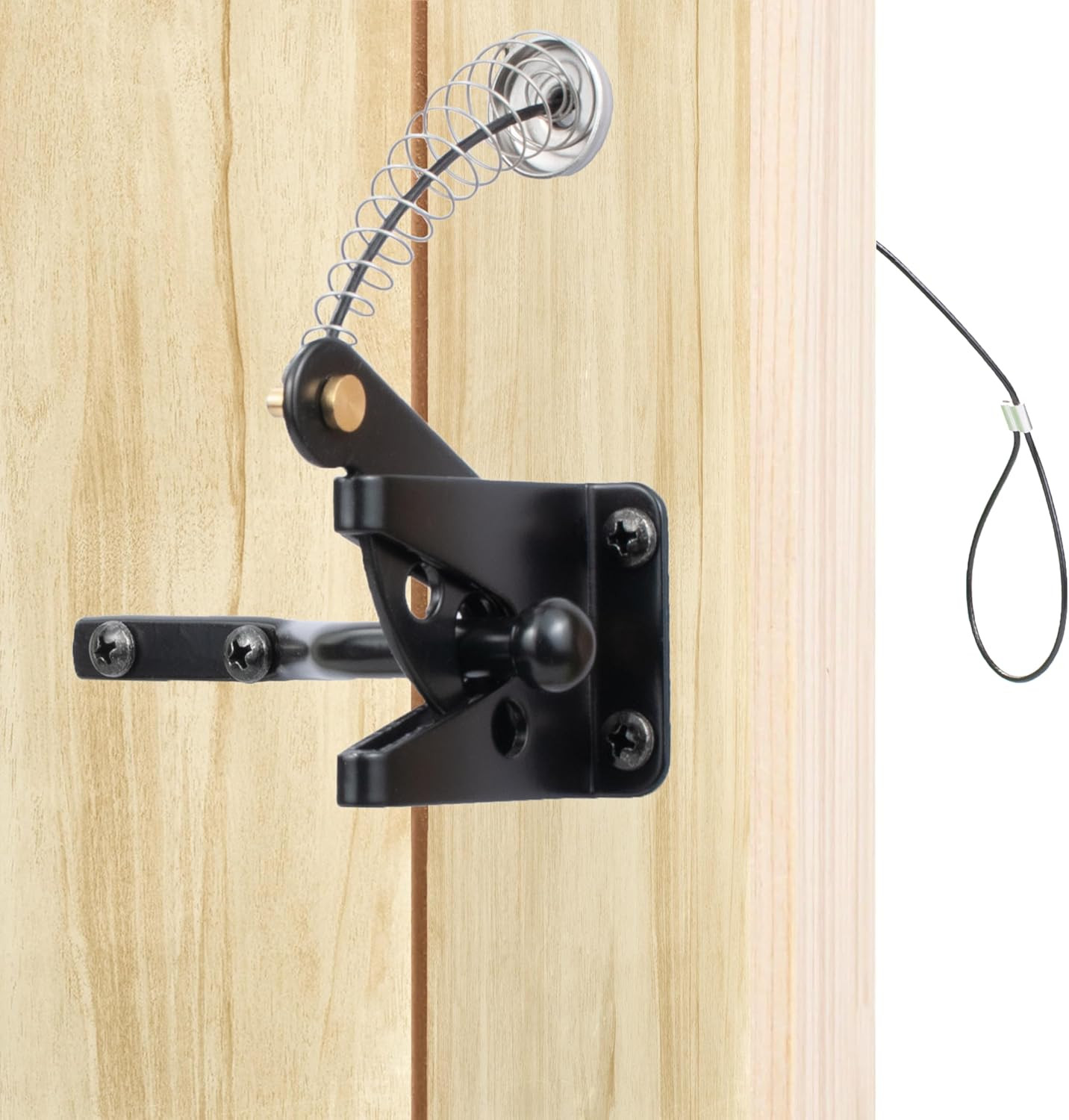 Self-Locking Gate Latch with Stainless Steel Spring Cable Pull Fit for Wood/Viny gallery