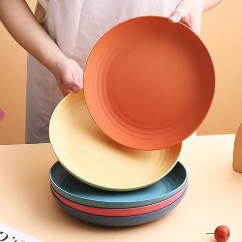 1/4 Pack 10 Inch Unbreakable Wheat Straw Plates Reusable Dinner Plates for Campi gallery
