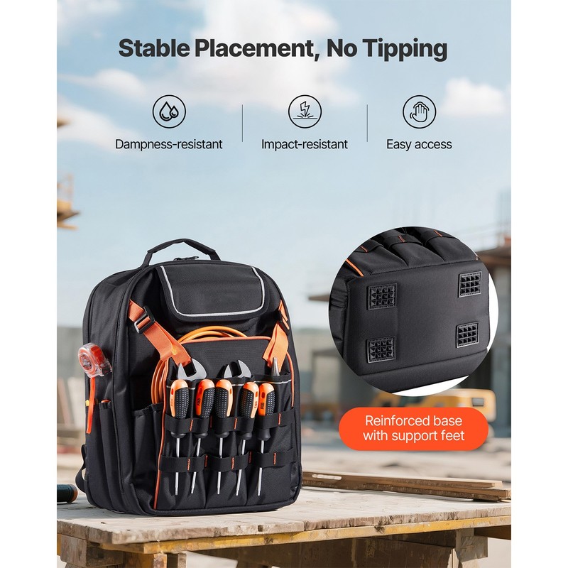Tool Backpack 45 Pockets Tear-resistant Jobsite Backpack for Electrician gallery