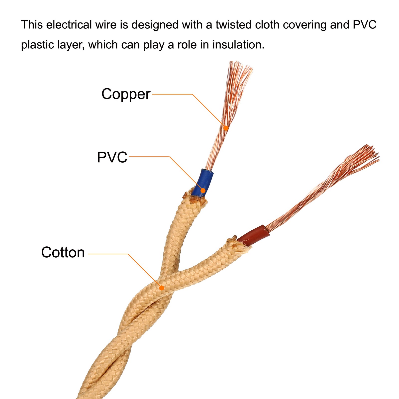 Twisted Cloth Covered Wire 2 Core 18AWG 5m/16.4ft,Electrical Cable,Flaxen gallery