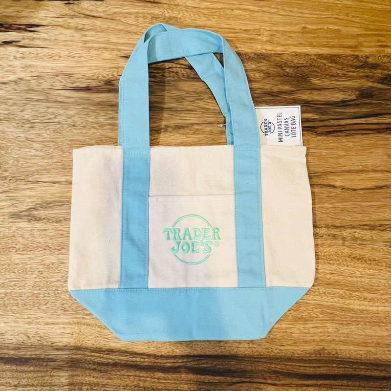 Trader Joe’s 2026 Mini Canvas Pastel 2 Reusable Tote Bags Blue- BRAND NEW | US gallery