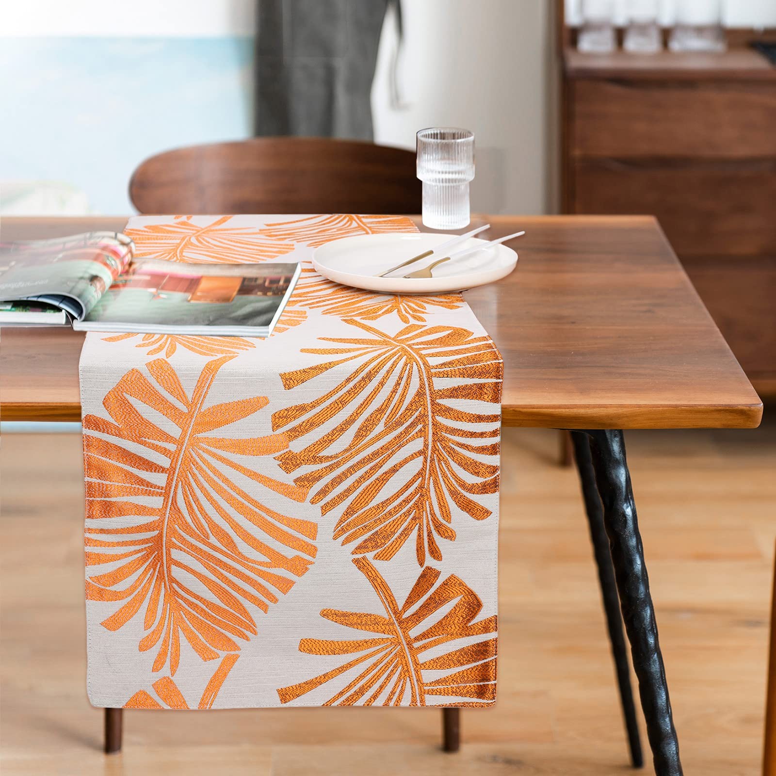 Orange Leaf Table Runner 12x70 Inch Reversible Polyester Kitchen Dining gallery