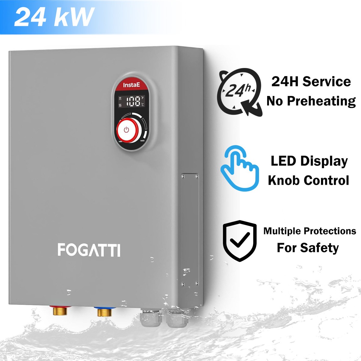 FOGATTI 24kW Electric Tankless Water Heater 240V Instant Hot Water 3-4 Point Use gallery