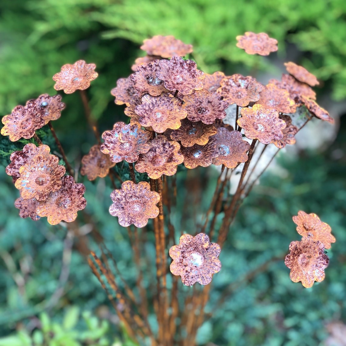Rusty Metal Flower Garden Stakes, Set of 40, Outdoor Yard Art gallery