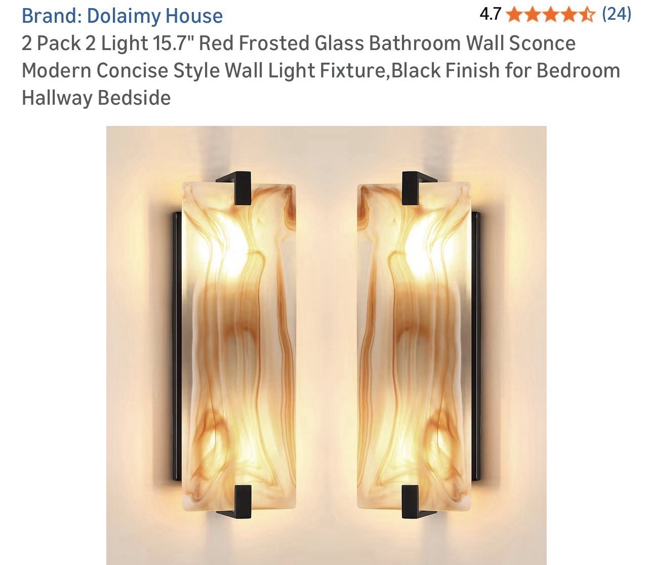 2 Pack 2 Light Oval Red Frosted Glass Bathroom Wall Sconce Modern Concise Style gallery