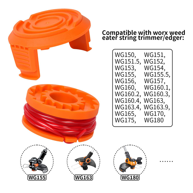 WORX WA0010 8pcs Replacement Spool Line +2pcs Cap For String Trimmer/Edger gallery
