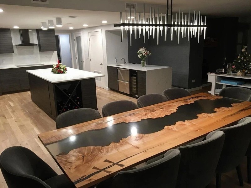 Black Epoxy Walnut River Table Top 60x36 Live Edge Dining Conference gallery