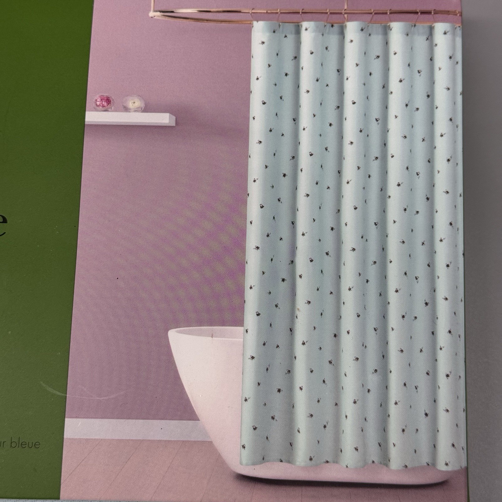 Kate Spade Bumble Bee Fabric Shower Curtain Blue Cotton Blend 72"x72" Summer NEW gallery
