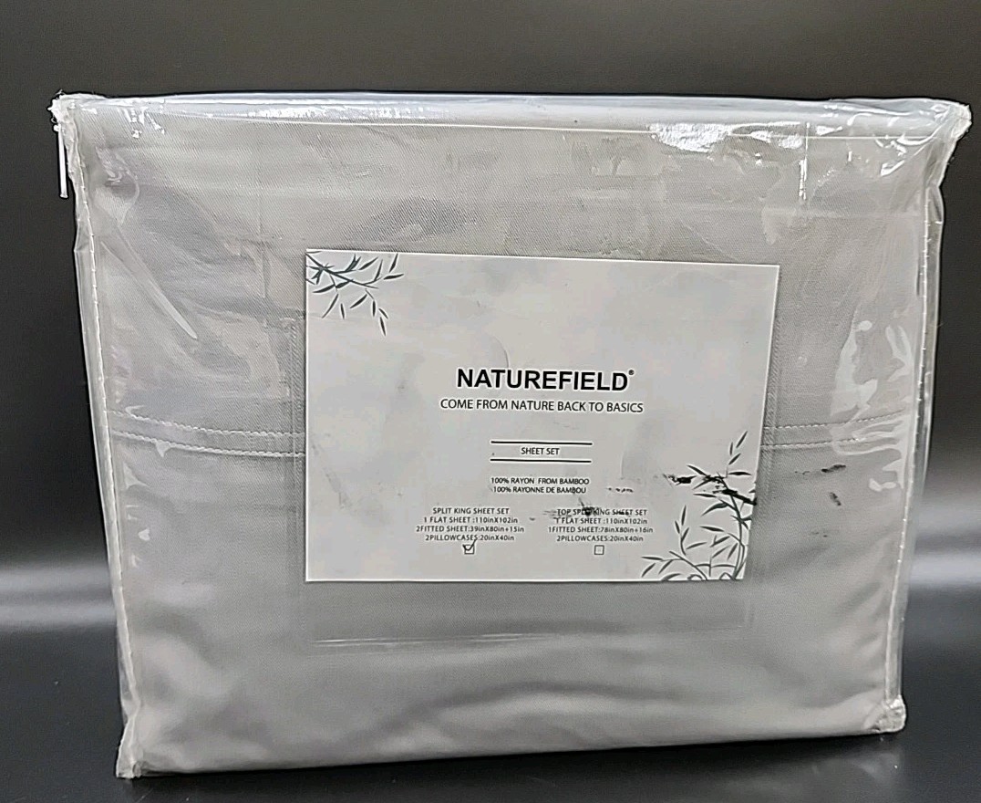 NEW Naturefield Split King 5 Pcs 100% Rayon From Bamboo Sheet Set. Gray gallery