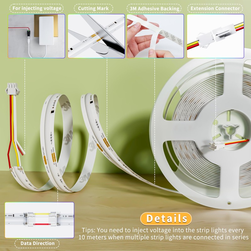 IP65 Waterproof RGB Smart IC COB LED Strip Light Addressable 24ft/7.5m,24V Co... gallery