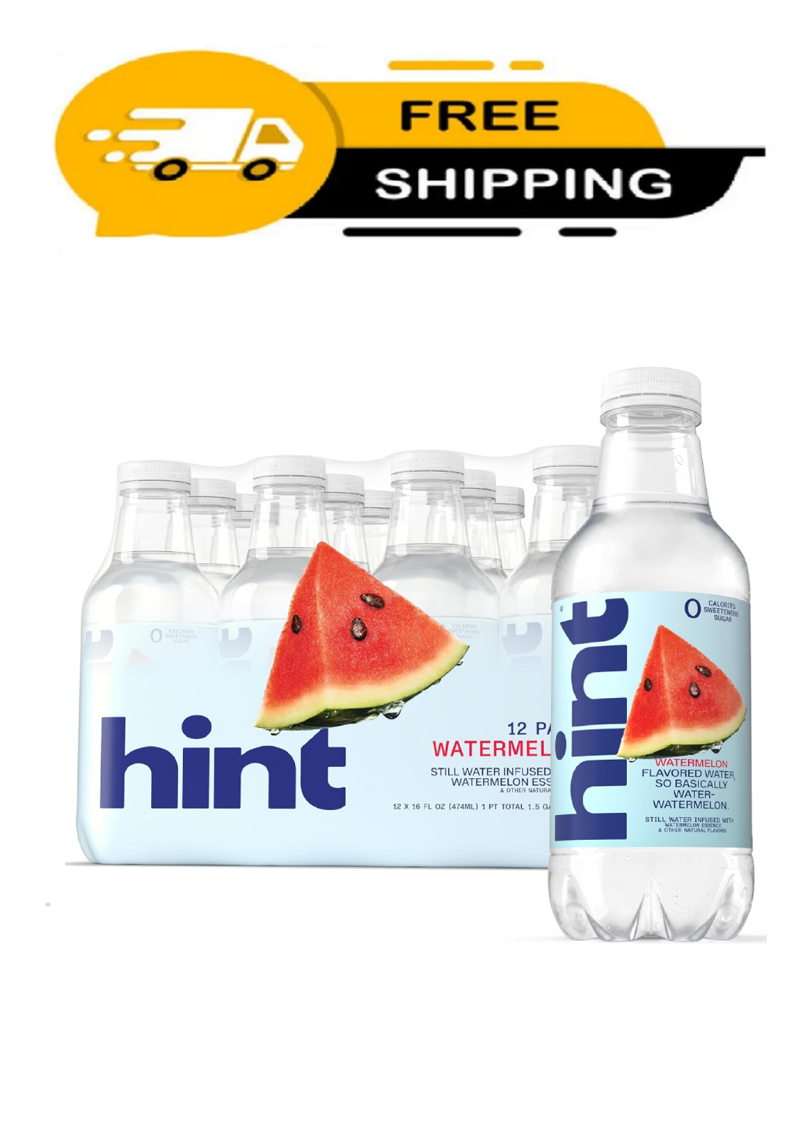 Hint Fruit Infused Water Watermelon, Sugar Free Zero Calories, 16oz 12ct gallery