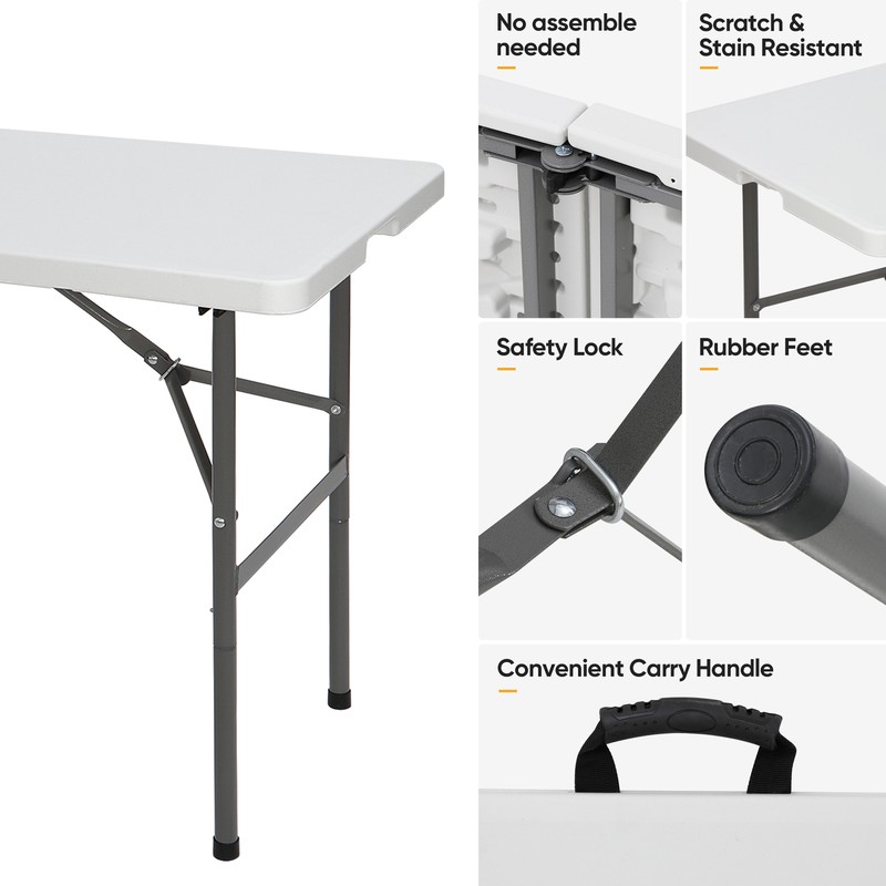 4FT Plastic Folding Table Fold-in-Half Picnic Camping Table with Carrying Handle gallery