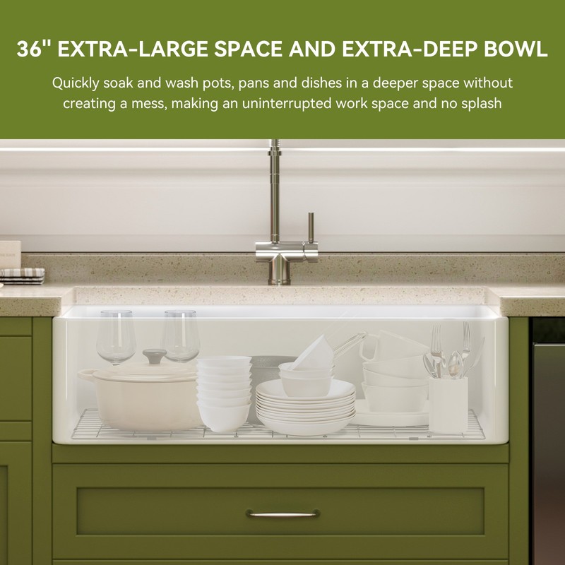 HOROW Undermount Kitchen Sink Single Bowl 36x20 Inch Fireclay Farmhouse Sink gallery