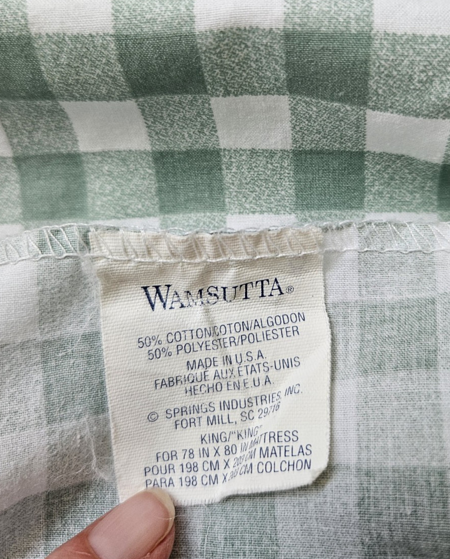 Green Gingham Check Dust Ruffle Bed Skirt Wamsutta KING 14" Drop Cottage USA gallery