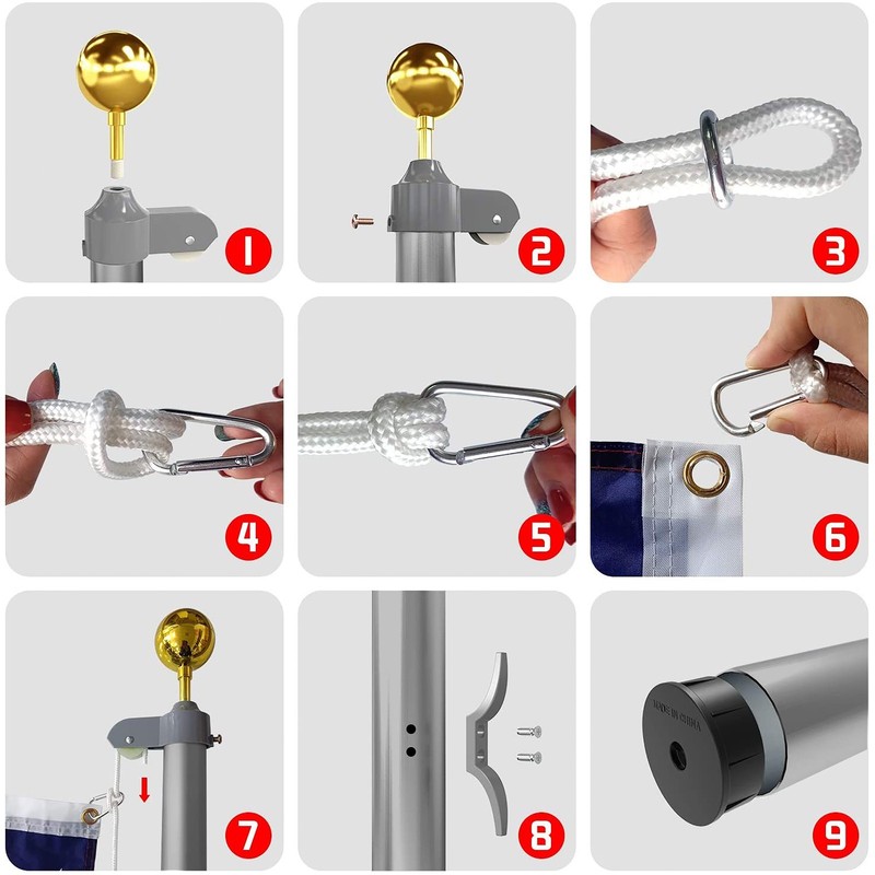 20 FT Sectional Flag Pole Kit Extra Thick Aluminum Flagpole with 1 Flag 2 Rope gallery