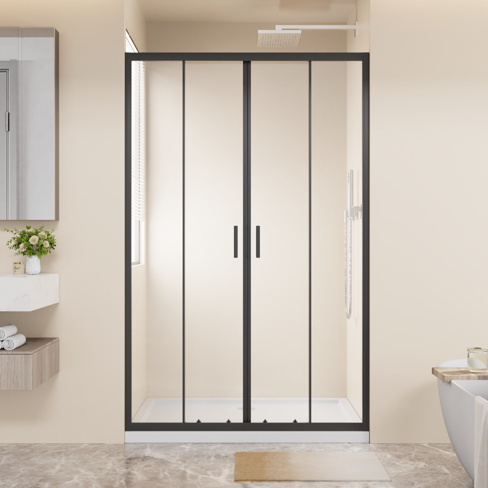 48"x72" 4-Panel Center Opening Double Sliding Shower Door, 6mm Tempered Glass gallery