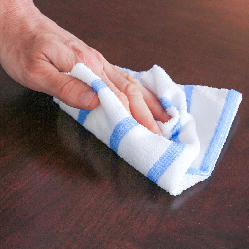 Bulk Edgeless Microfiber Cleaning Cloths, White and Blue Stripe, 50 Pack gallery