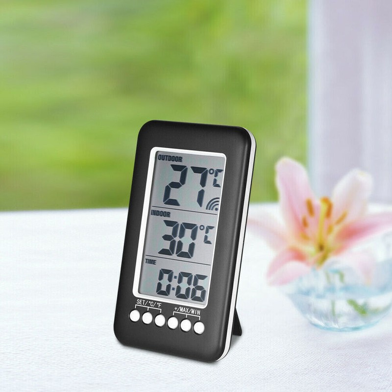 Digital Thermometer Clock Temperature Indoor/Outdoor Wireless Transmitter Meter gallery